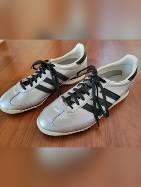 Adidas Silver and Black Retro Lace-Up Sneakers, Womens 8.5